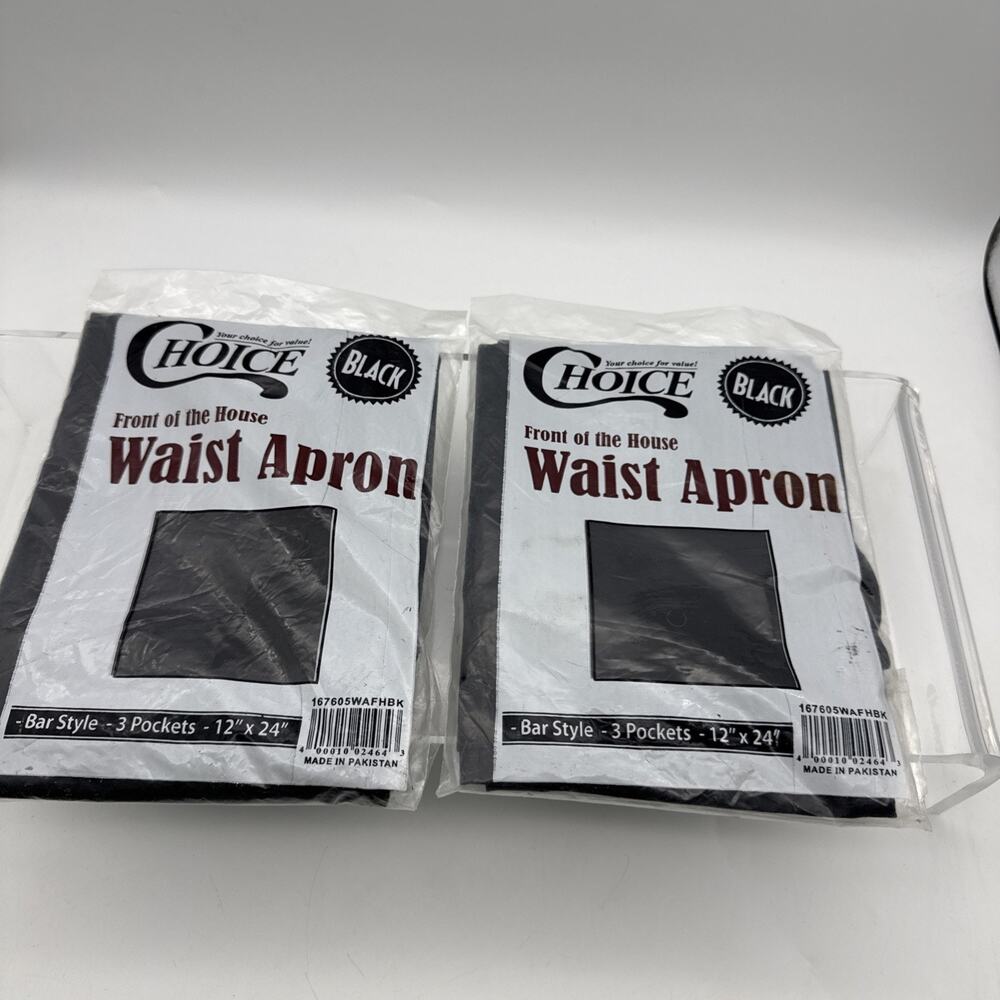 2 Black Front of the house waist Apron- Bar Style 12” x 24” 3 Pockets New Sealed